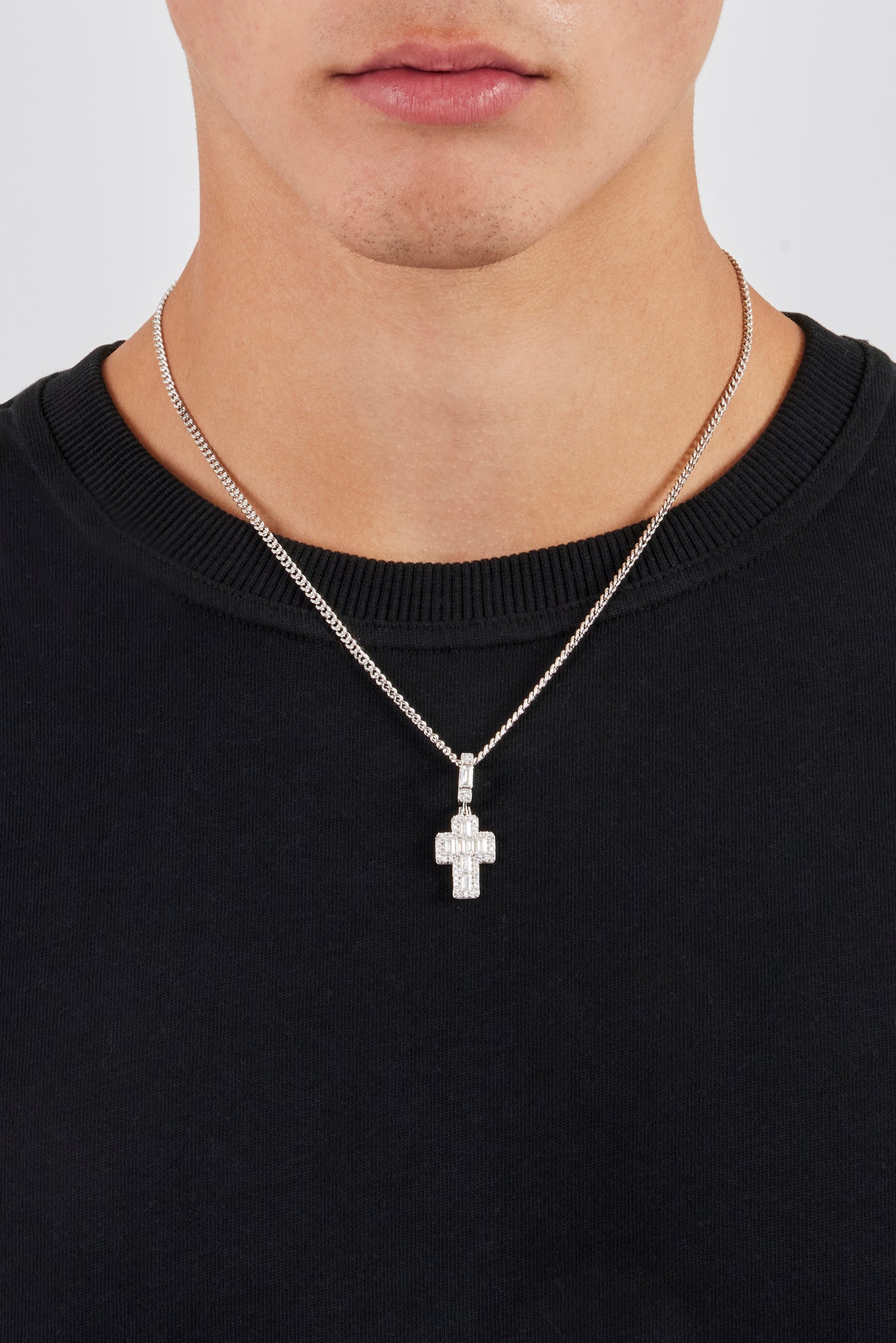 Baguette Centre Cross Pendant - 25mm